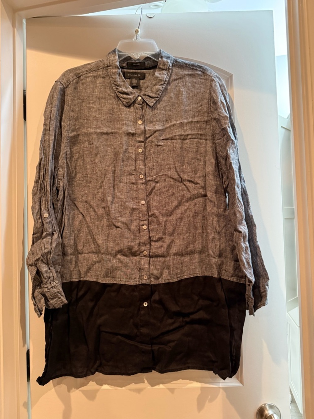 Tahari Linen Shirt in Charcoal Gray